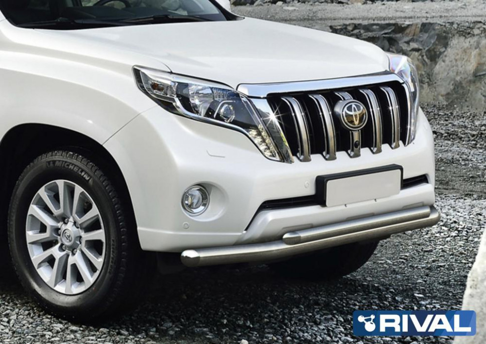 Защита переднего бампера d76+d57 + комплект крепежа, RIVAL, Toyota Land Cruiser Prado 2009-2013-2017
