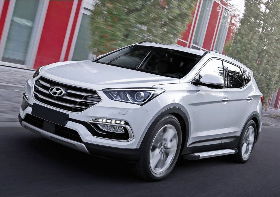 Пороги площадки (подножки) "Silver" Rival для Hyundai Santa Fe Premium 2015-2016, 180 см, 2 шт., алюминий, F180AL.2305.2 купить недорого