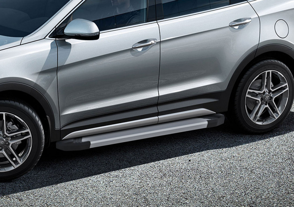 Пороги площадки (подножки) "Silver" Rival для Hyundai Santa Fe Premium 2015-2016, 180 см, 2 шт., алюминий, F180AL.2305.2 с доставкой по всей России