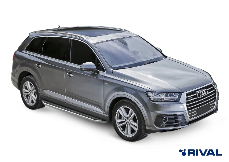 Пороги на автомобиль (подножки) "Premium" Rival для Audi Q7 II 2015-2020 2020-н.в., 193 см, 2 шт., алюминий, A193ALP.0304.1