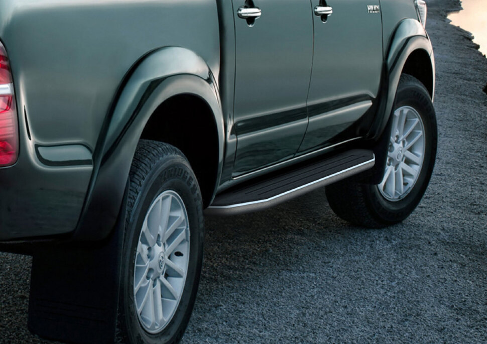Пороги площадки (подножки) "Premium" Rival для Toyota Hilux VII 2005-2015, 193 см, 2 шт., алюминий, A193ALP.5703.1 с доставкой по всей России