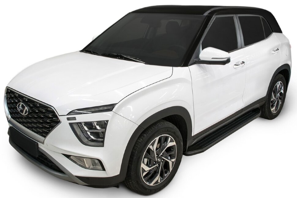 Пороги площадки (подножки) "Premium-Black" Rival для Hyundai Creta II 2021-н.в., 173 см, 2 шт., алюминий, A173ALB.2314.1 купить недорого