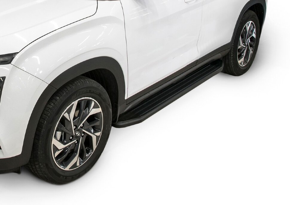 Пороги площадки (подножки) "Premium-Black" Rival для Hyundai Creta II 2021-н.в., 173 см, 2 шт., алюминий, A173ALB.2314.1 с доставкой по всей России