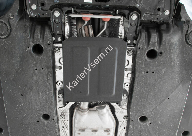 Защита заслонки системы выпуска ОГ АвтоБроня для Skoda Kodiaq 2017-2021, штампованная, сталь 1.5 мм, без крепежа, 1.05117.1