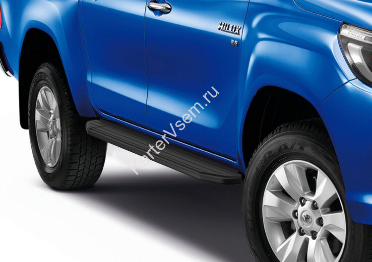 Пороги площадки (подножки) "Premium-Black" Rival для Toyota Hilux VIII 2015-2020 2020-н.в., 193 см, 2 шт., алюминий, A193ALB.5708.1
